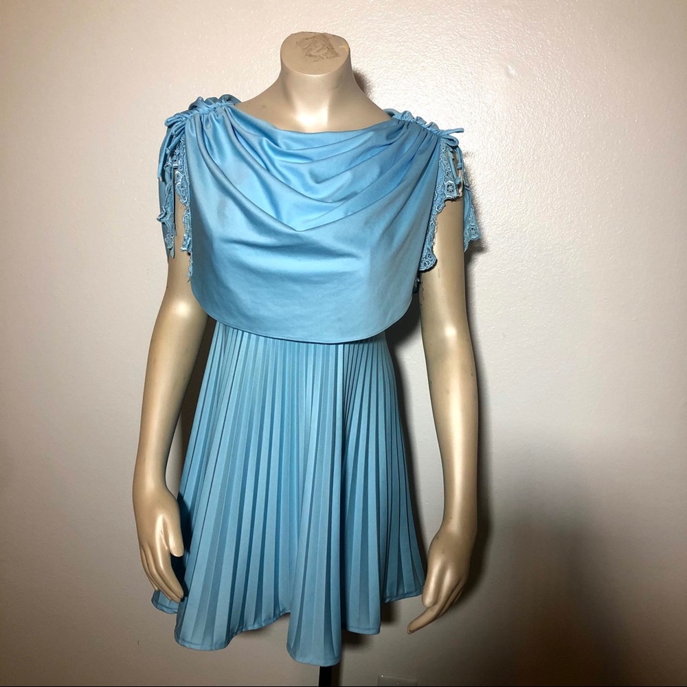 Romantic vintage 60s powder blue pleated dress